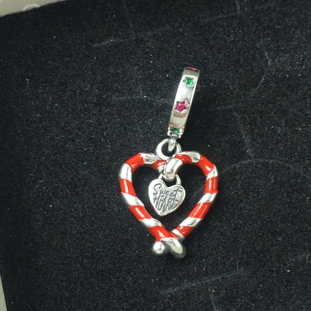 Pandora Double Candy Cane Heart Christmas Dangle Charm